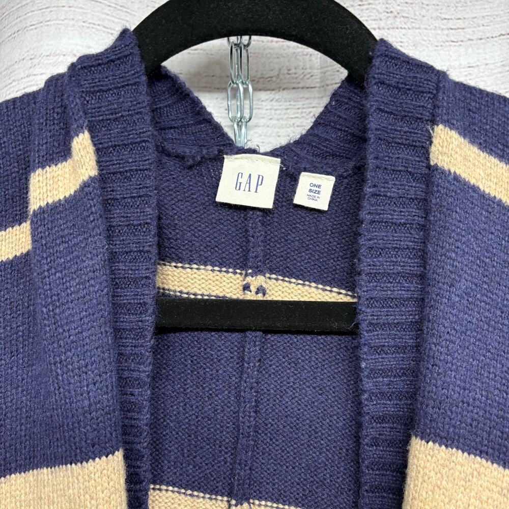 Gap blue Tan Stripe Wool Blend Poncho size XL - Picture 3 of 12